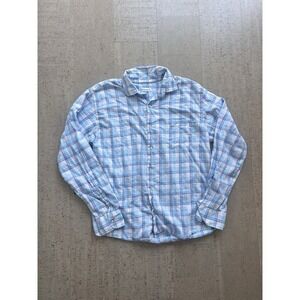 Peter Millar Mens Large Plaid Shirt Blue 100% Cotton Long Sleeve Button Up